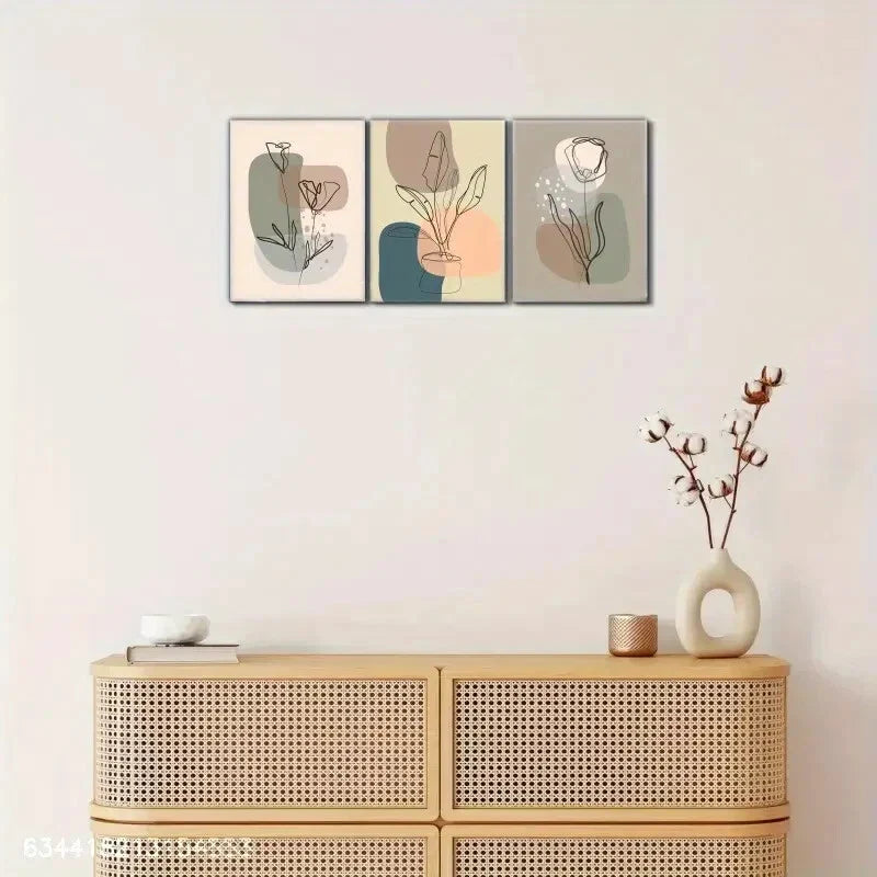 3pcs Abstract Line Decorative Flower Poster Metal Print Ready to Hang Art