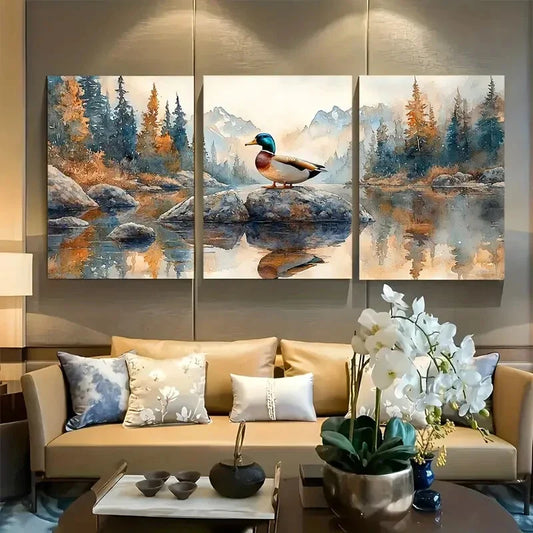 3pcs Mallard Duck Pond National Park Metal Print Ready to Hang Art