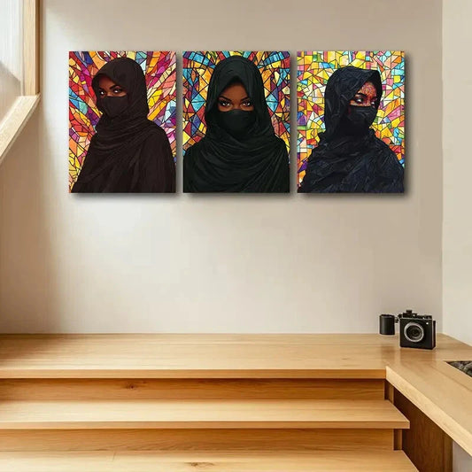 3pcs Arab Woman with Colorful background Metal Print Ready to Hang Art