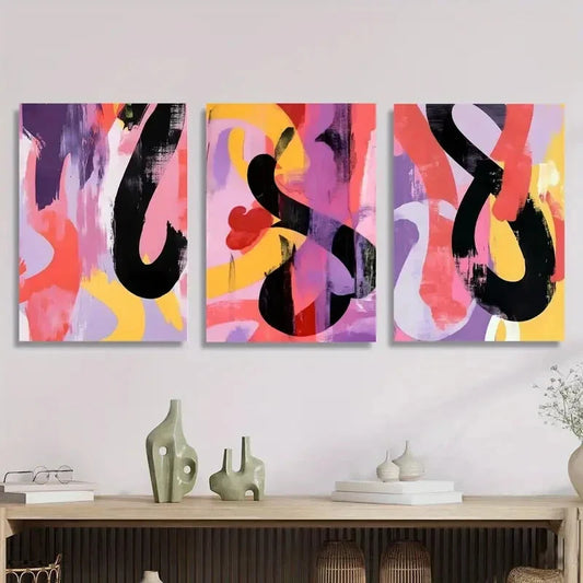 3pcs Color line decorative painting, abstract Metal Print Ready to Hang Art