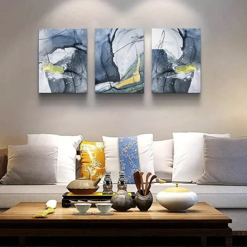 3pcs Black and White Gray Abstract Metal Print Ready to Hang Art