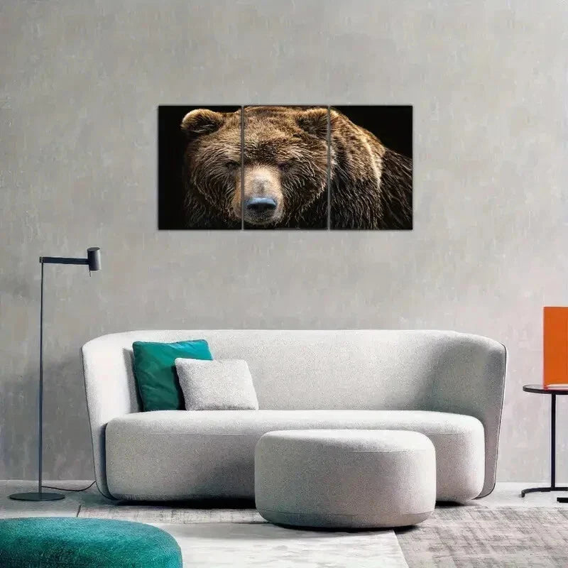 3pcs Set Brown Bear Grizzly Bear Animal Portrait Metal Print Ready to Hang Art
