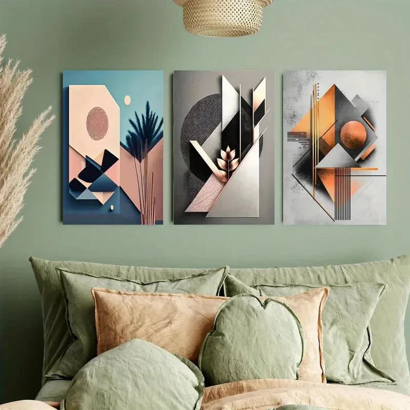 3pcs Vibrant Modern Geometric Abstract Metal Print Ready to Hang Art