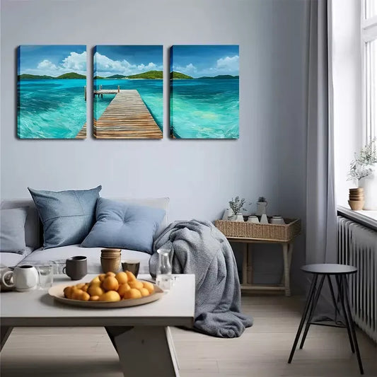 3pcs Coastal Landscape Triptych Wall Art Set Canvas Framed 40x60cm - High Quality Print 100% Australian Made Wall Canvas Ready to Hang