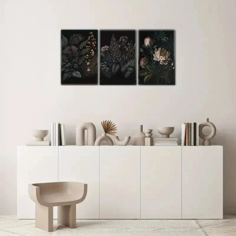 3pcs Dark Moody Victorian Roses & Dark Antique Metal Print Ready to Hang Art
