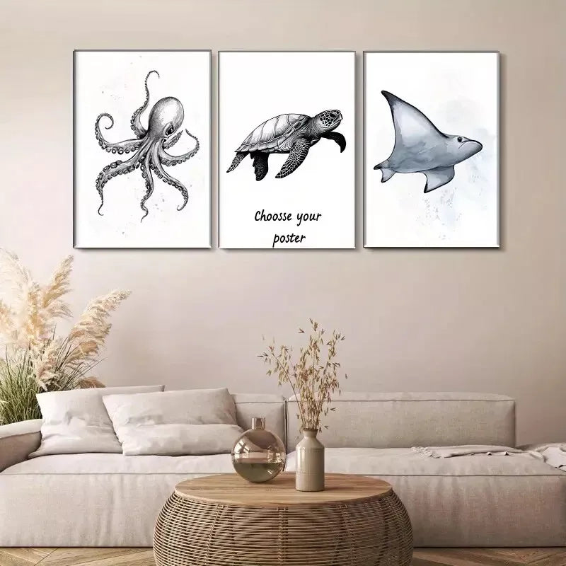 3pcs Marine Life Triptych Wall Art Set Canvas Framed 40x60cm - High Quality Print 100% Australian Made Wall Canvas Ready to Hang
