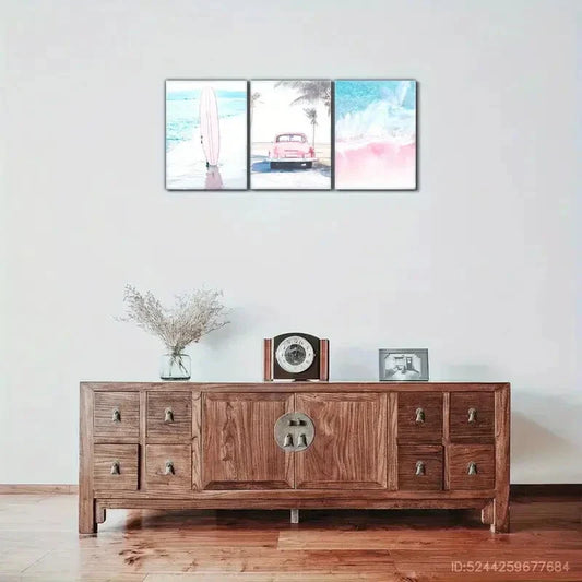 3pcs Seaside Scenery Seascape Seaside Villa Metal Print Ready to Hang Art