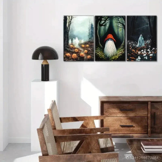 3pcs White Ghost in the Forest Gothic Art Metal Print Ready to Hang Art