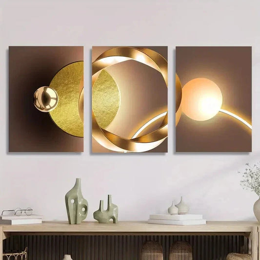 3pcs t, abstract geometry, golden luxury, l Metal Print Ready to Hang Art