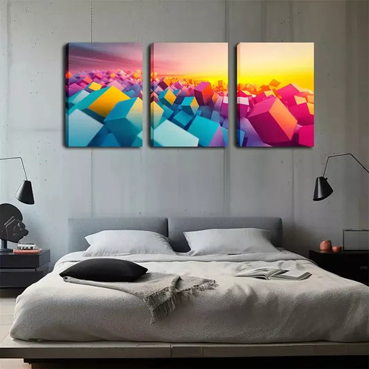 3pcs Attractive Decorations, Abstract Squares Wall Art Set Canvas Framed 40x60cm - High Quality Print 100% Australian Made Wall Canvas Ready to Hang