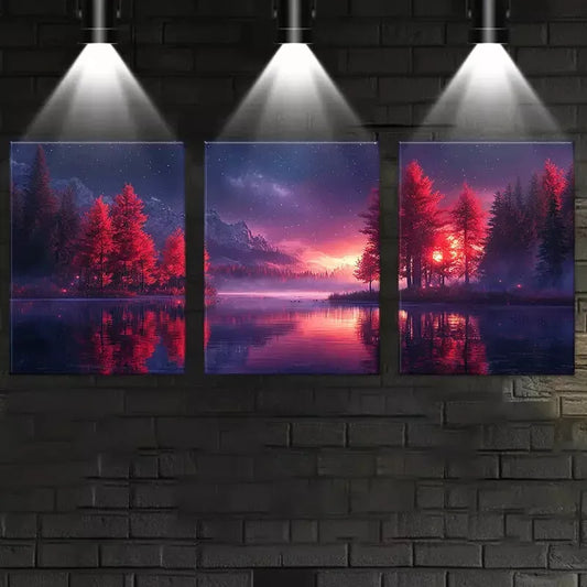 3pcs Calm Lake Trees with mountain View Painting Wall Art Set Canvas Framed 40x60cm - High Quality Print 100% Australian Made Wall Canvas Ready to Hang