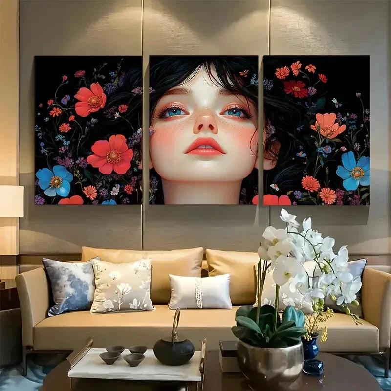 3pcs Fairycore Abstract Floral Botanical Woman Metal Print Ready to Hang Art