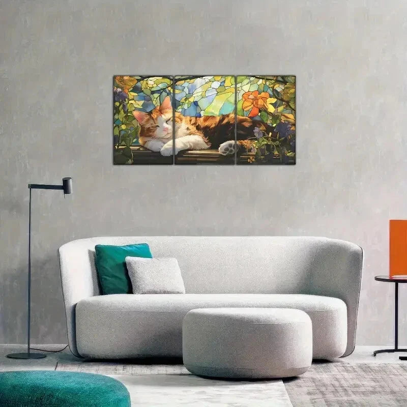3pcs Animal Portrait Art Posters Stained Glass Metal Print Ready to Hang Art