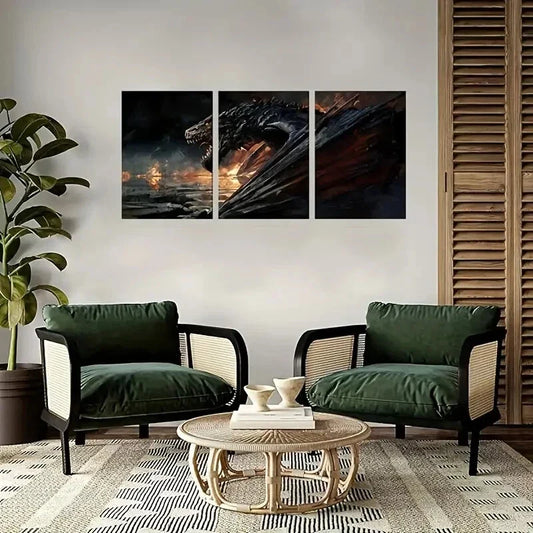 3pcs Giant Dragon Animals Metal Print Ready to Hang Art