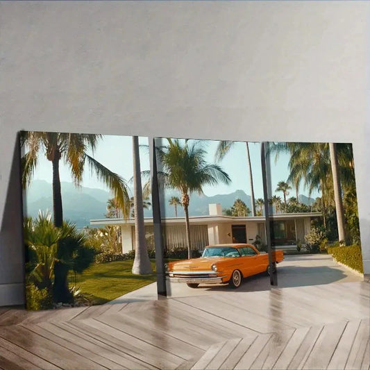 3pcs Mid-century modern car Wall Art Set Canvas Framed 40x60cm - High Quality Print 100% Australian Made Wall Canvas Ready to Hang