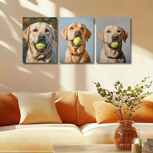3pcs Labrador with Ball Metal Print Ready to Hang Art