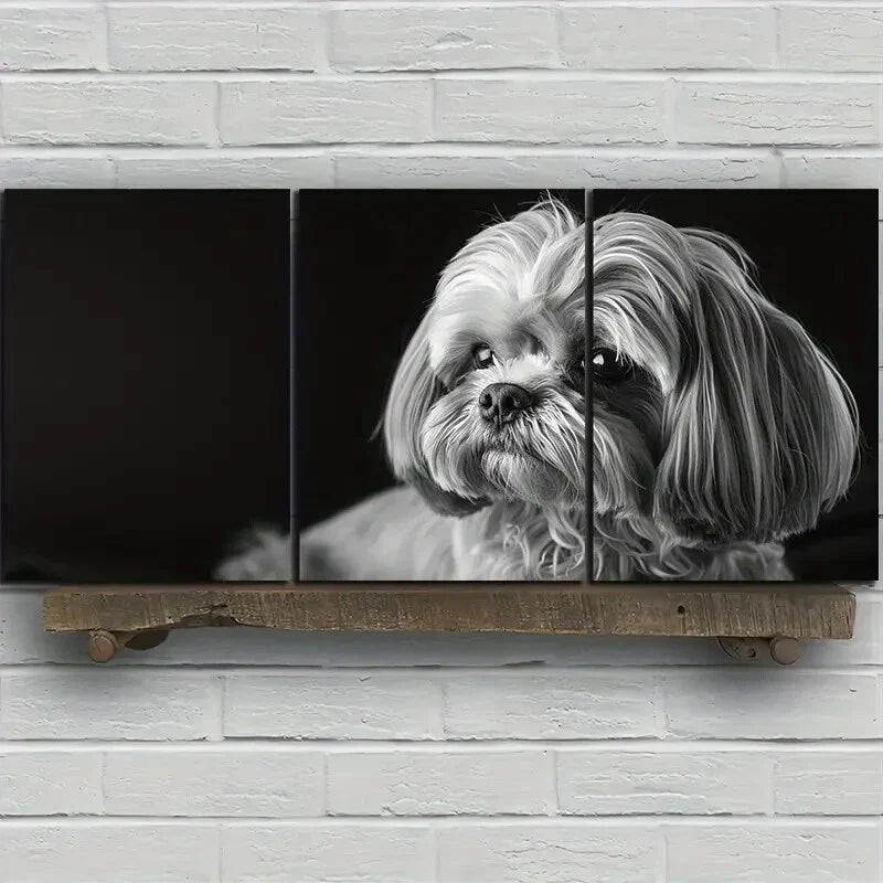 3pcs Dog Black and White Black Nose Metal Print Ready to Hang Art