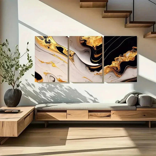 3pcs Luxury White Marble Patterns Wall Art Metal Print Ready to Hang Art