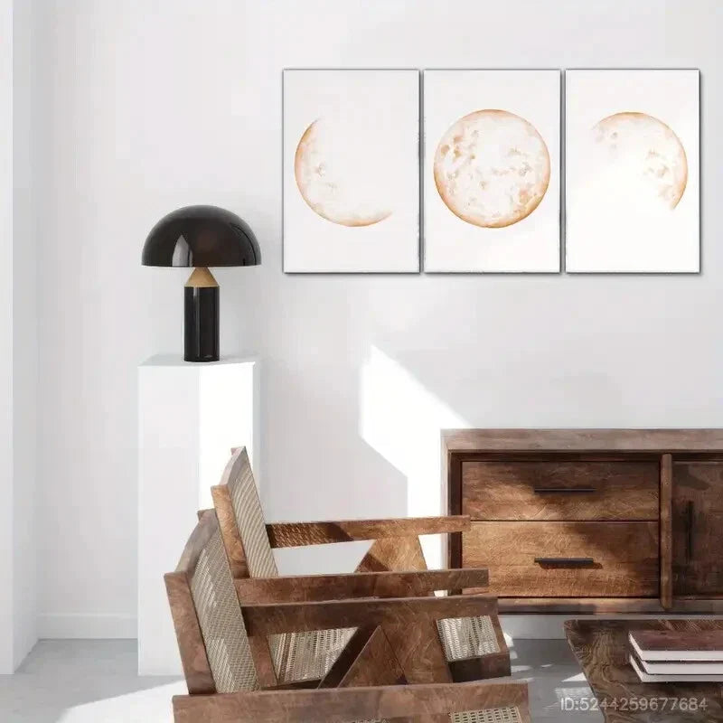 3pcs Simple Style Moon Changes Decoration Metal Print Ready to Hang Art