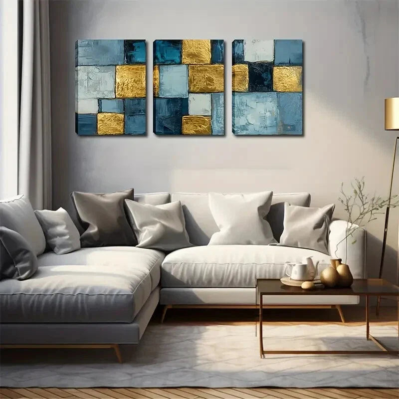 3pcs Neatly Arranged Square Creative Design Metal Print Ready to Hang Art
