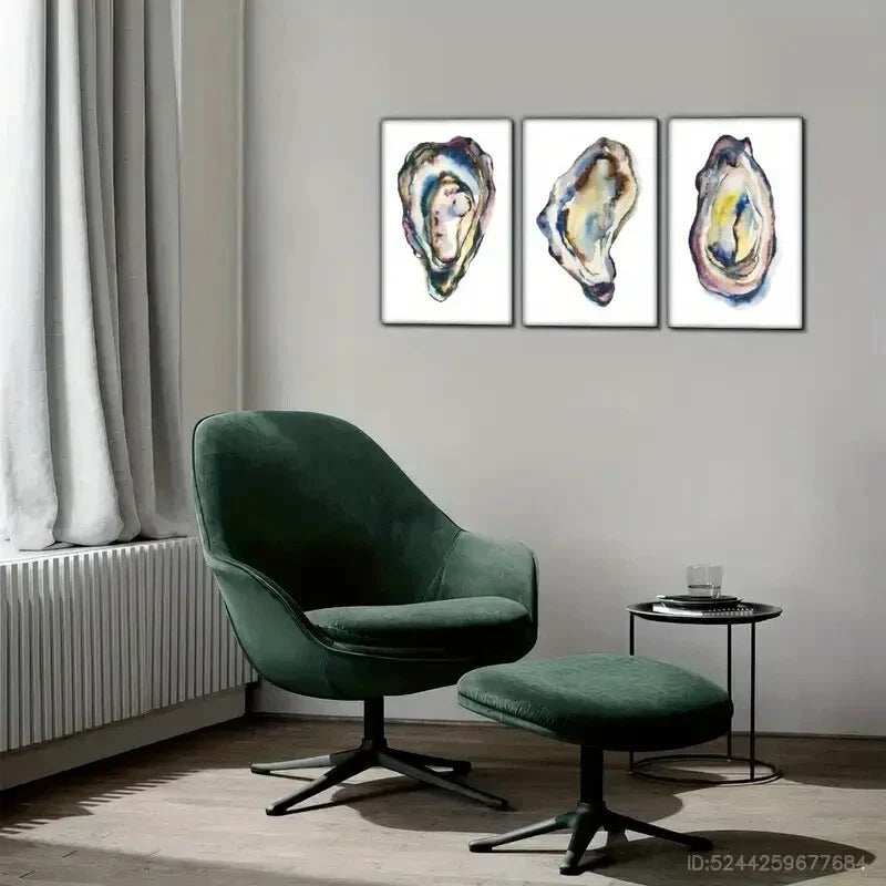 3pcs Vibrant Blue & Purple Oyster Shell Metal Print Ready to Hang Art