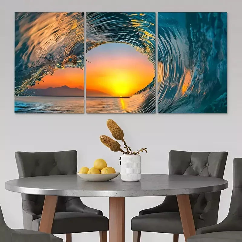 3pcs Ocean Great Wave Surfing and Sunset Canvas Framed 40x60cm - High Quality Print 100% Australian Made Wall Canvas Ready to Hang