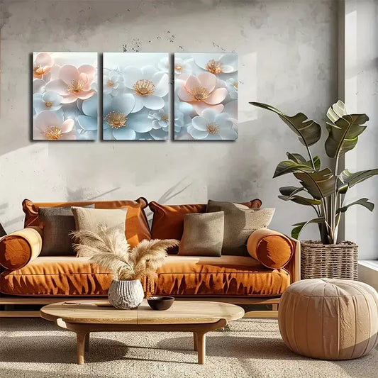 3pcs Pink And White Flowers, Beautiful Wall Art Set Canvas Framed 40x60cm - High Quality Print 100% Australian Made Wall Canvas Ready to Hang