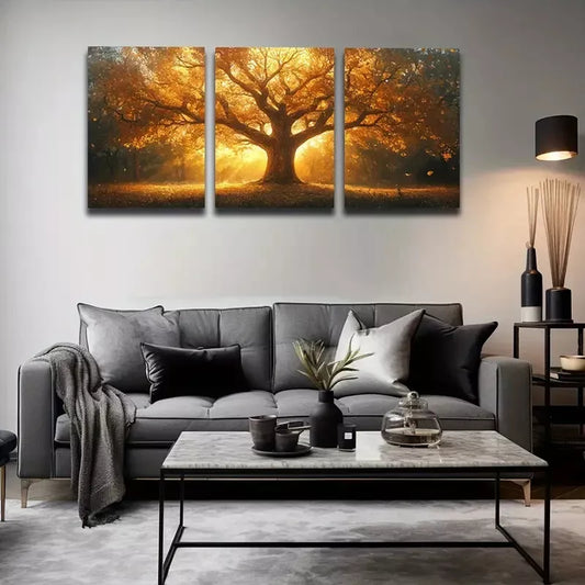 3pcs Majestic Giant Tree with Sunlight Through Wall Art Set Canvas Framed 40x60cm - High Quality Print 100% Australian Made Wall Canvas Ready to Hang
