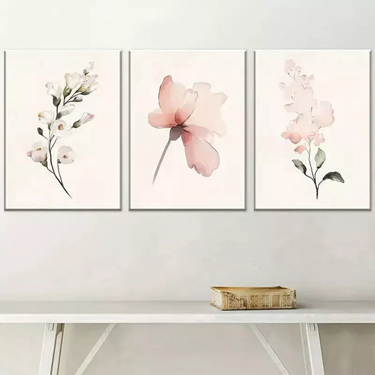 3pcs Modern Floral Pink Peonies White Flowers Wall Art Set Canvas Framed 40x60cm - High Quality Print 100% Australian Made Wall Canvas Ready to Hang