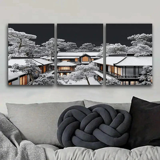 3pcs Ancient architecture Art Painting Metal Print Ready to Hang Art
