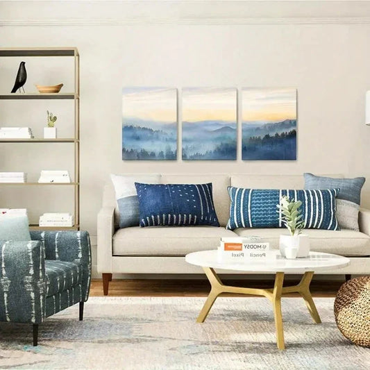 3pcs Sunrise Fog Forest Forest Forest Metal Print Ready to Hang Art