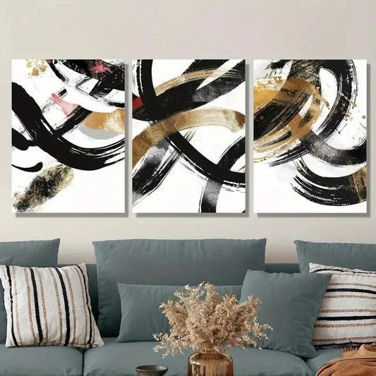 3pcs Abstract Black and Golden Marble Texture Metal Print Ready to Hang Art