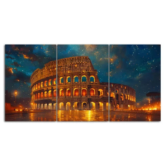 Rome Colosseum Starry Sky 3 Piece Canvas Framed 40x60cm - High Quality Print 100% Australian Made Wall Canvas Ready to Hang
