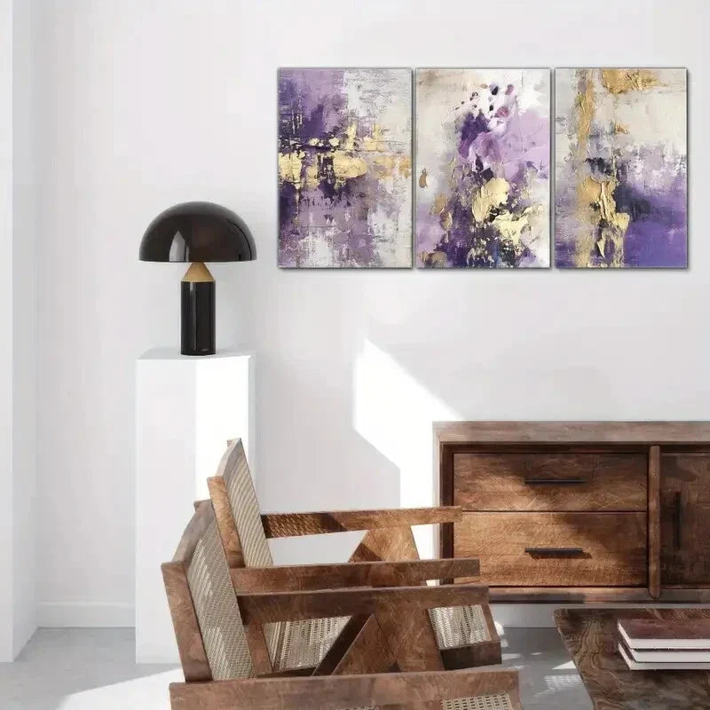 3pcs Touch of Sophistication Abstract Lavender Metal Print Ready to Hang Art