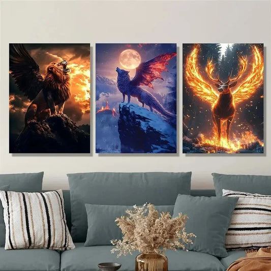 3pcs Mythical animal illustrations, Metal Print Ready to Hang Art