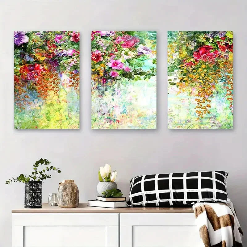 3pcs Vibrant Abstract Floral Colorful Botanical Metal Print Ready to Hang Art