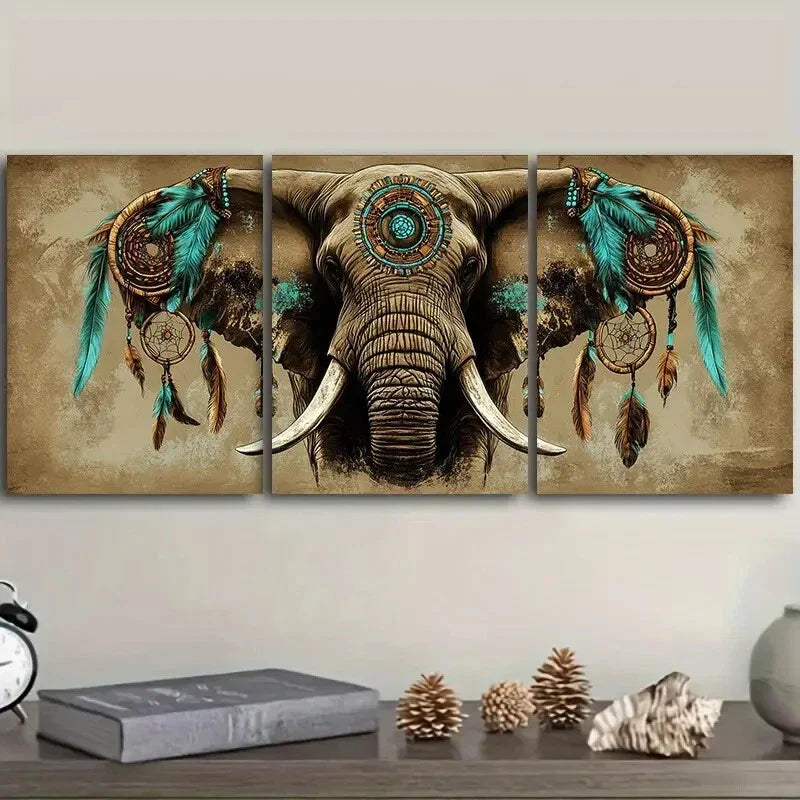 3pcs Dream catchers and elephants Wall Art Set Canvas Framed 40x60cm - High Quality Print 100% Australian Made Wall Canvas Ready to Hang