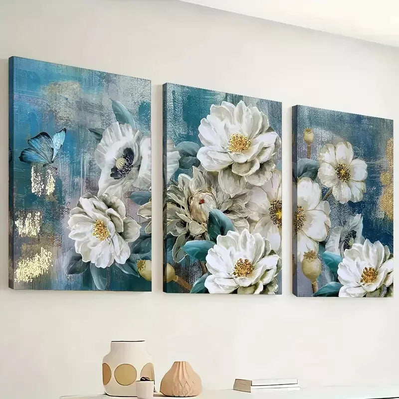 3pcs Retro Abstract Floral and Natural Scenery Canvas Framed 40x60cm - High Quality Print 100% Australian Made Wall Canvas Ready to Hang
