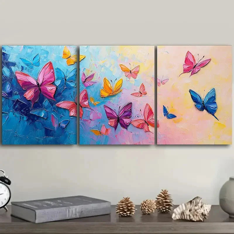 3pcs Lots of butterflies dancing Wall Art Set Canvas Framed 40x60cm - High Quality Print 100% Australian Made Wall Canvas Ready to Hang