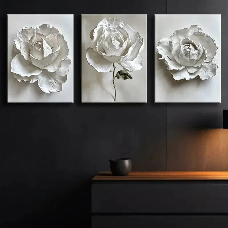 3pcs Elegant White Rose Metal Print Ready to Hang Art