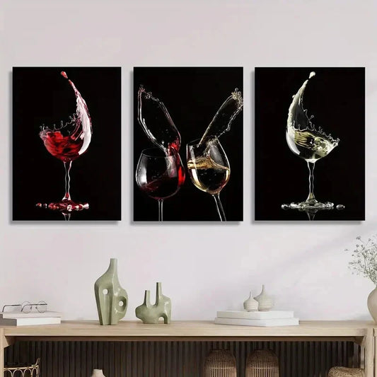 3pcs ,Featuring Wine, Embodying Minimalis Metal Print Ready to Hang Art