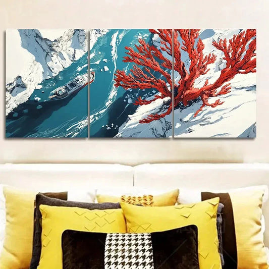3pcs Coral trees and rivers Canvas Wall Art Set Canvas Framed 40x60cm - High Quality Print 100% Australian Made Wall Canvas Ready to Hang