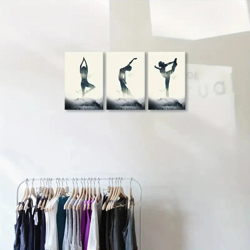 3pcs yoga silhouette painting Metal Print Ready to Hang Art