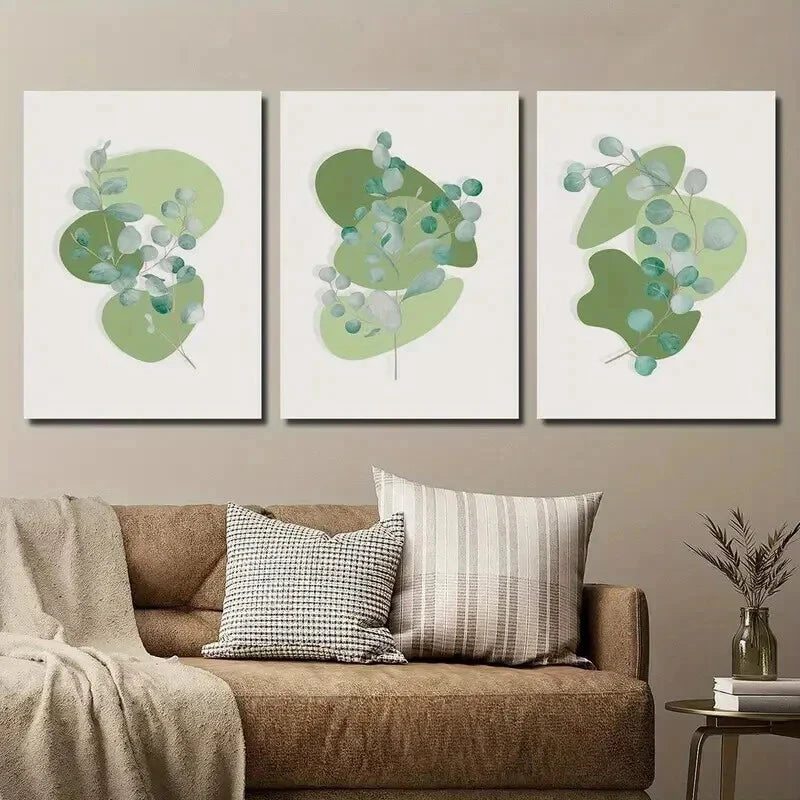 3pcs Abstract Geometric Shapes Botanical Leaves Wall Art Set Canvas Framed 40x60cm - High Quality Print 100% Australian Made Wall Canvas Ready to Hang