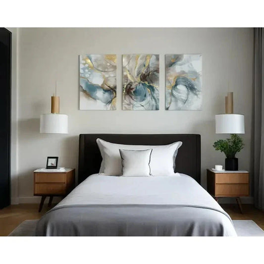 3pcs Watercolor Painting Marble Vortex Metal Print Ready to Hang Art