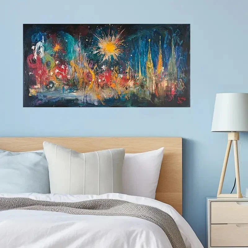 Reflection Abstract Fireworks Wall Art Canvas Office Home Room Framed 120x60cm