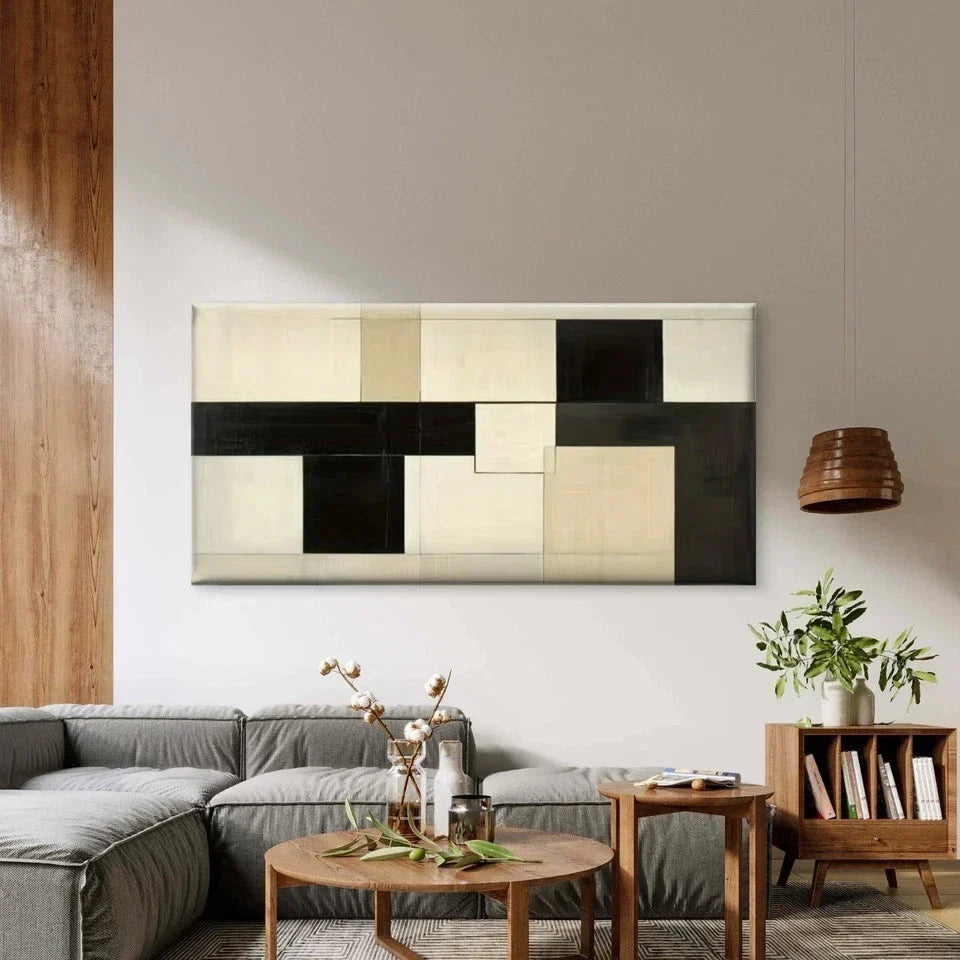 Black and White Geometric Wall Art Canvas Office Home Room Framed 80x45cm