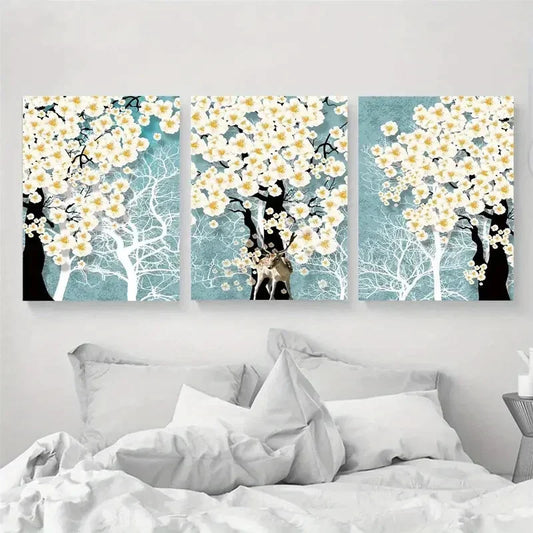 3pcs Nordic Style Plant Landscape Flower Metal Print Ready to Hang Art