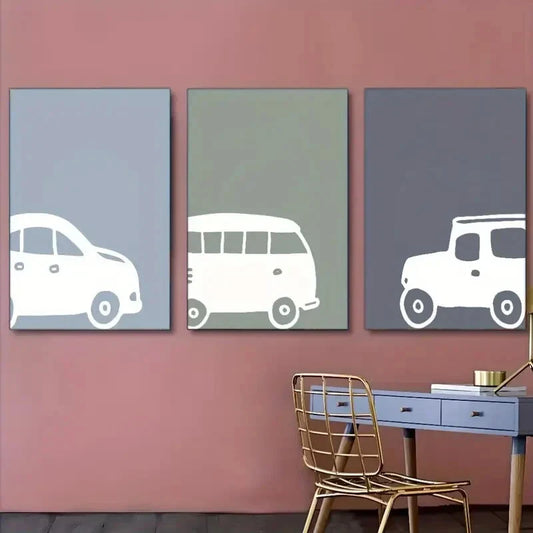 3pcs Posters Cars Art Simple Modern Art Dormitory Metal Print Ready to Hang Art