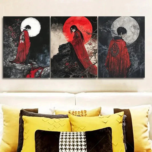 3pcs Featuring The Dark Lord of Hell Wall Art Set Canvas Framed 40x60cm - High Quality Print 100% Australian Made Wall Canvas Ready to Hang
